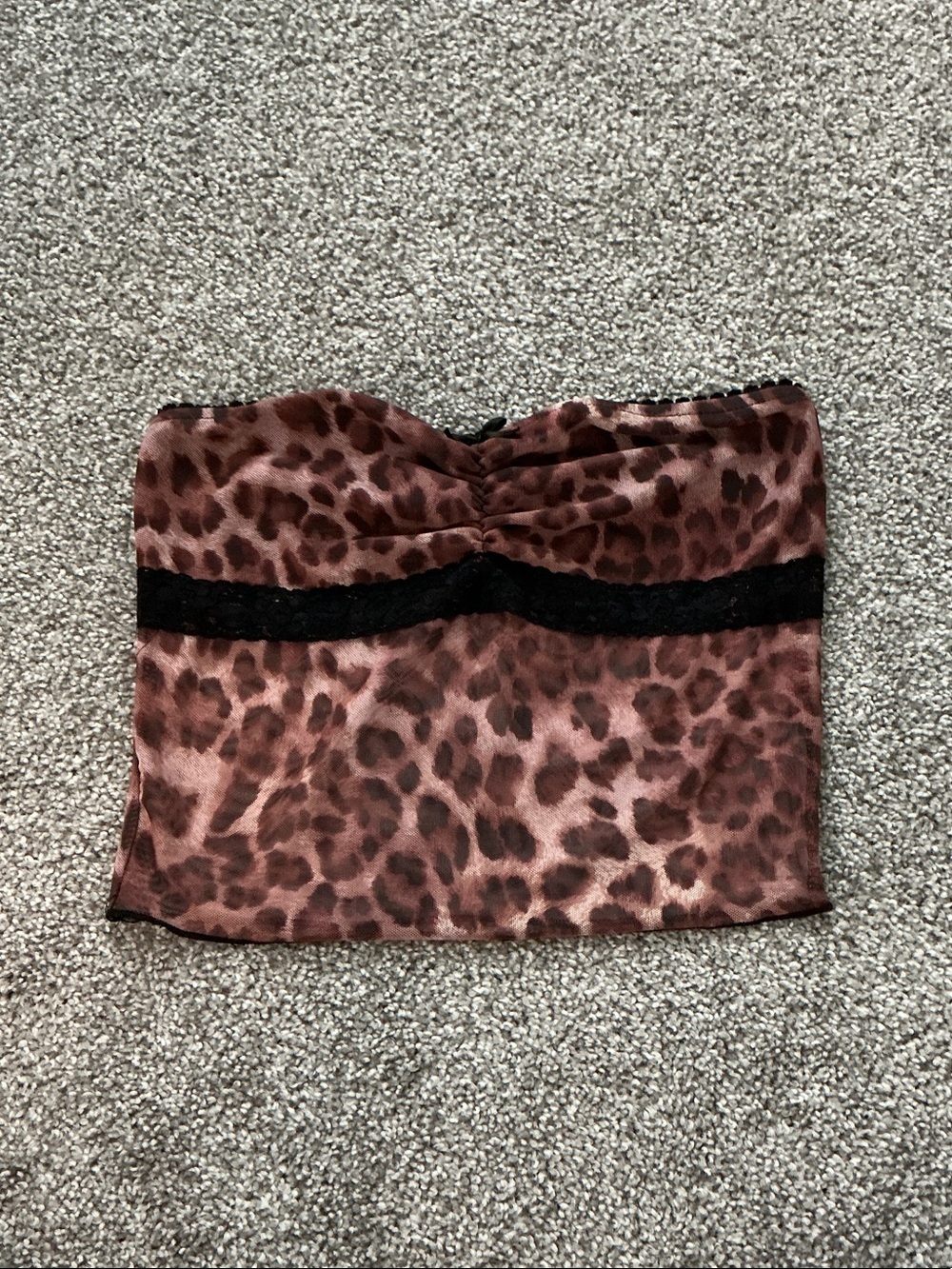 Leopard Print Satin Strapless Bustier in Brown and Black
